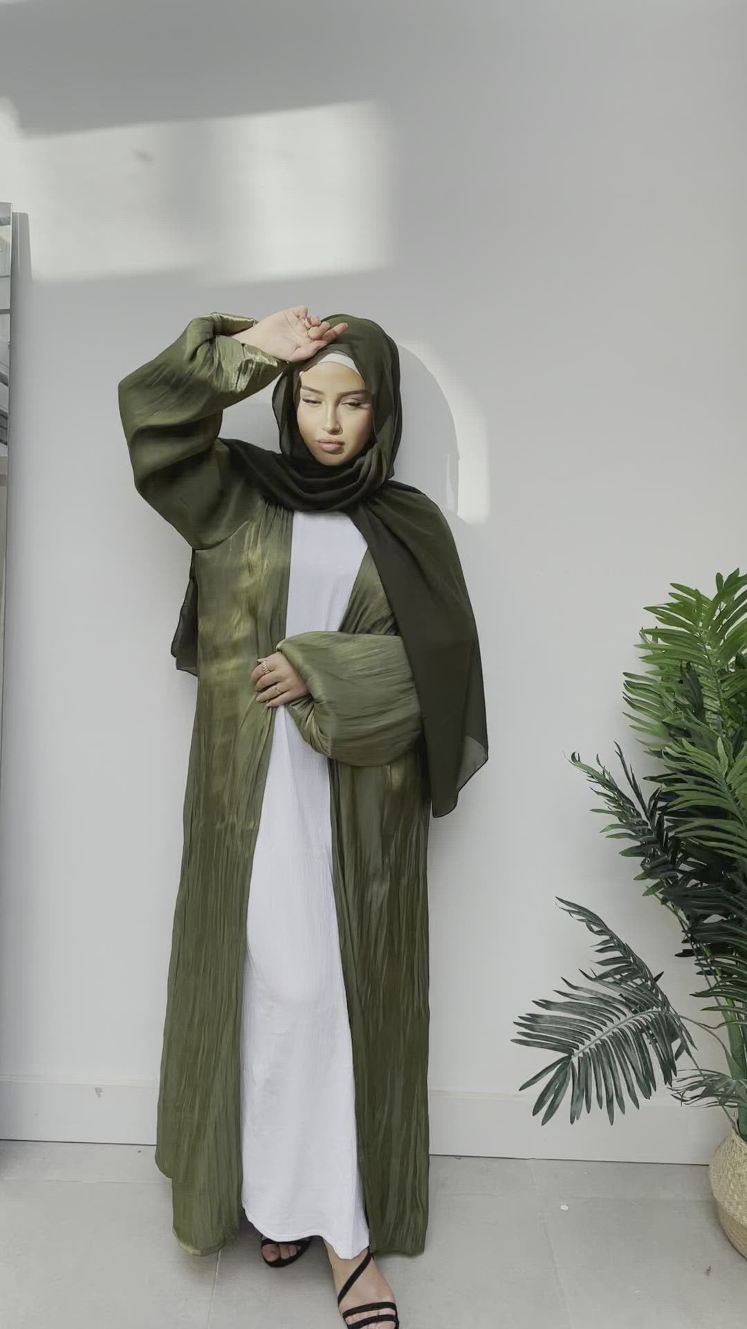 EMERALD GREEN SATIN ABAYA - 3PCS SET ...